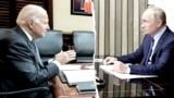 Russian President Vladimir Putin (right) attends the December 7 video call with U.S. President Joe Biden to discuss Ukraine and other foreign-policy matters.