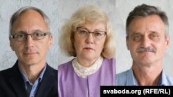 RFE/RL journalists Ales Dashchynski (left), Ina Studzinskaya (center), and Aleh Hruzdzilovich (combo photo)